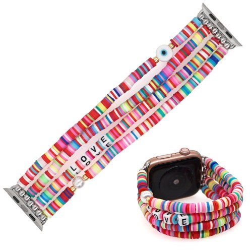 New Bohemian Hand Beaded Soft Pottery Watch Strap For Apple Watch Band 38 40 41 42 44 45 Mm For Iwatch Series 8 7 6 5 Bracelet（ZBB-069）