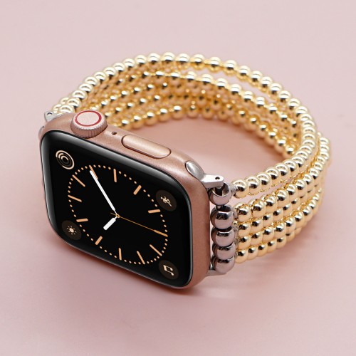 Gold Metal Beads Bracelet Watch Strap For Apple Watch Band 38 40 41 42 44 45 Mm For Iwatch Series 8 7 6 5 Women Men Watchband（ZBB-068）