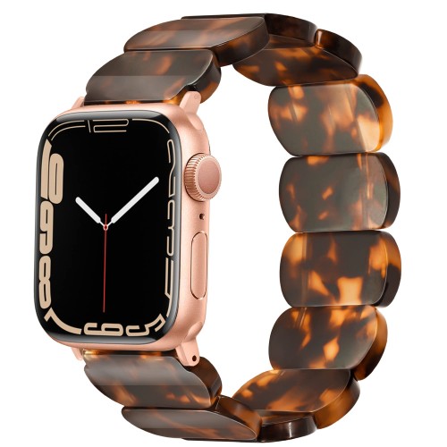 Women Boho Elastic Resin Strap For Apple Watch Band 38 40 41 Mm Iwatch Ultra 2 Se 9 8 7 Vintage Tortoiseshell Stretchy Bracelet（SZB-049）