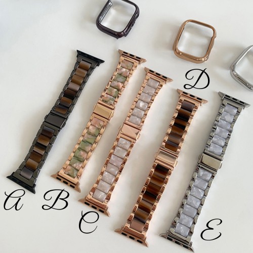 Women Jewelry Metal Resin Strap For Apple Watch Band 38 40 41 42 44 45 49 Mm For Iwatch Ultra 2 Se 9 8 7 6 5 Bracelet Correa（SZB-050）