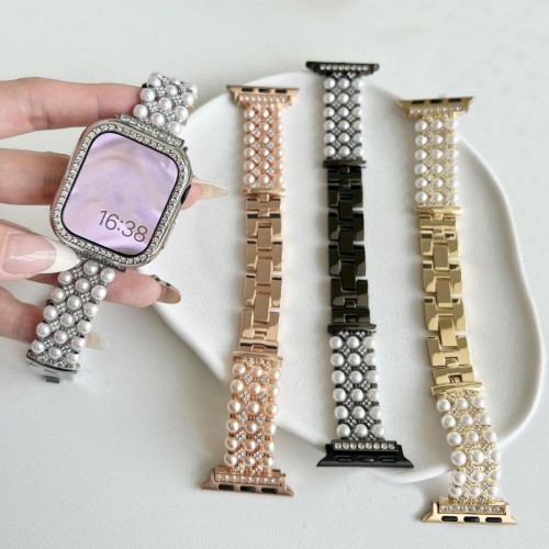 Pearl Chain Diamond Watch Band for Apple Watch: Feminine Elegance in Every Detail